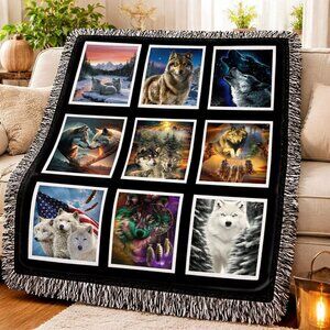 Handmade Wolf Custom Blanket 50x60 Farmhouse Throw Super Soft